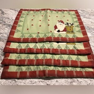 Christmas Santa and Reindeer Green and Red 4 piece set of Placemats